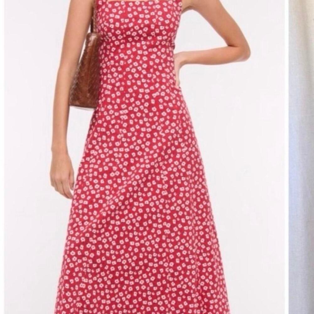 Abercrombie and Fitch Red with White Floral Cottagecore Mila Midi Dress in XL
